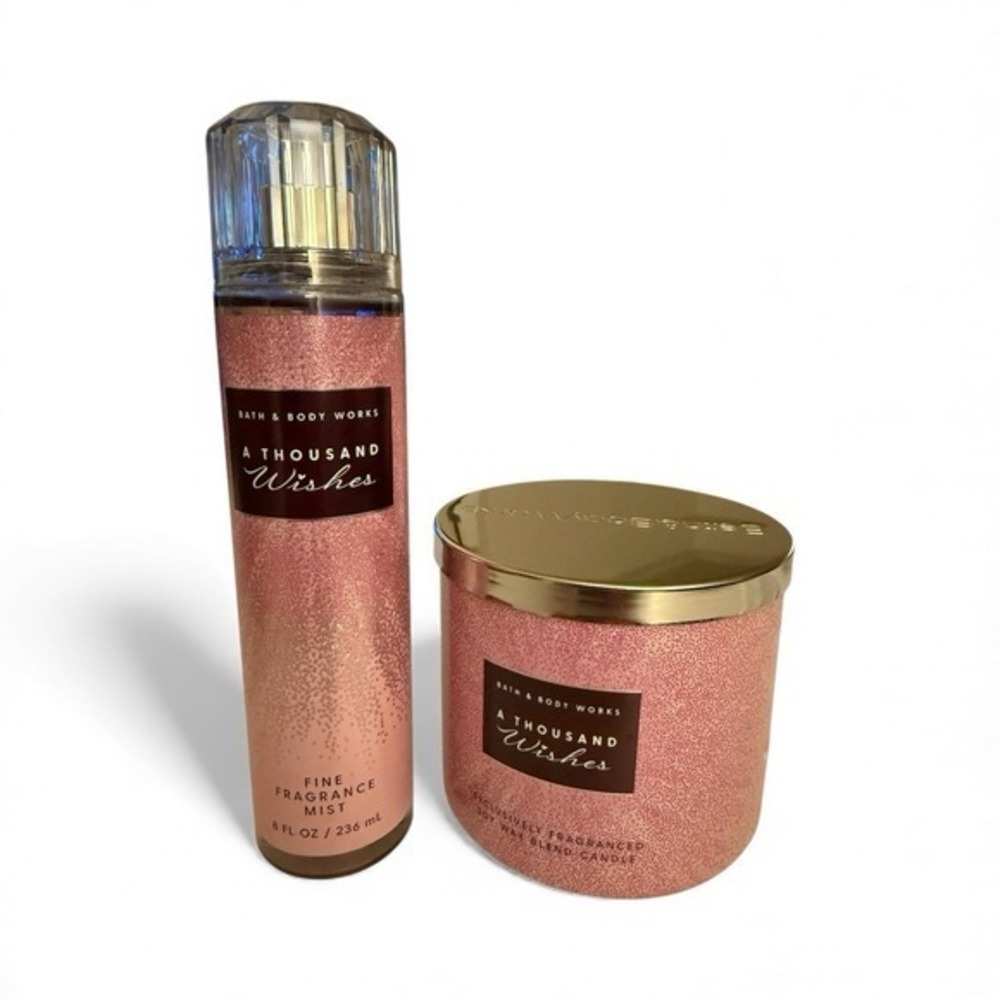 Bath & Body Works A THOUSAND WISHES 1 Body Mist Spray + 1 Lg 3-Wick Candle